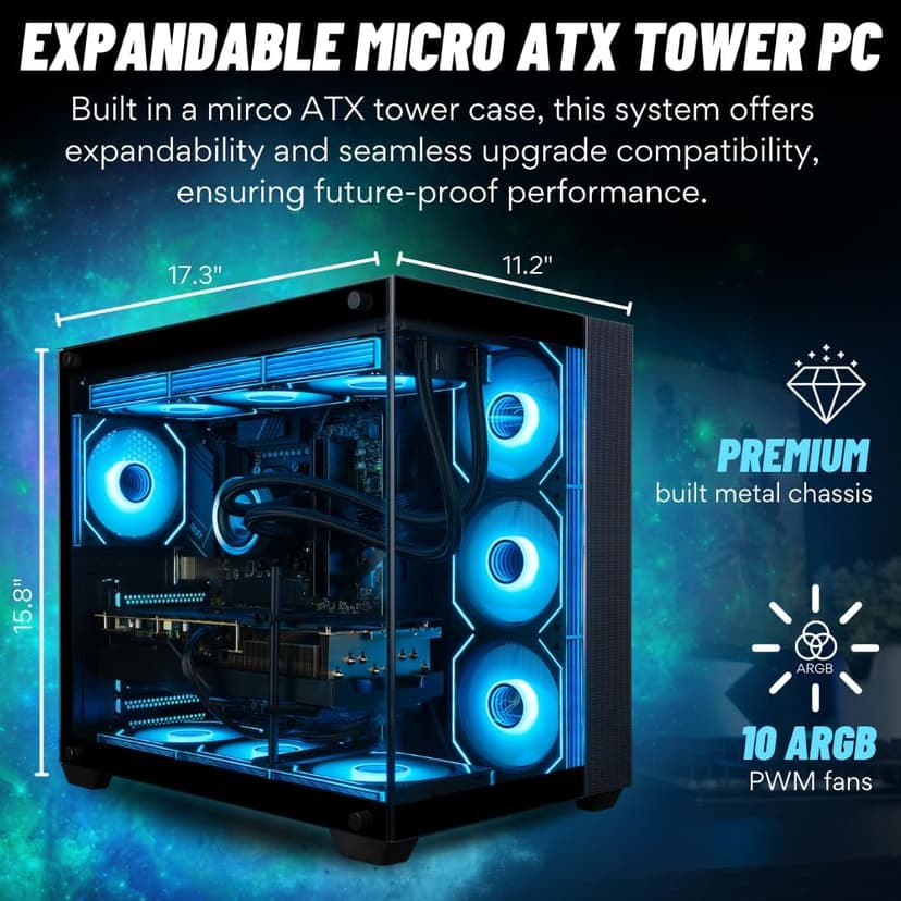 Panorama XL Gaming PC Desktop (NVD GeForce RTX 5080, Intel 24-Core i9-14900KF Processor, 96GB DDR5 RAM, 4TB Gen4 NVMe SSD, WiFi 6E, HDMI, Windows 11 Pro) Best 2025 Prebuilt Tower RGB Gamer Computer