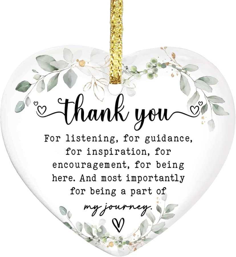 Gossby Heart-Shaped Thank You Ceramic Ornament - Appreciation Gift for Women - Thank You Gift for Coworker, Friend, Teacher, Boss, Employee - Car Hanging Decoration Ornament - Wine Bottle Decor