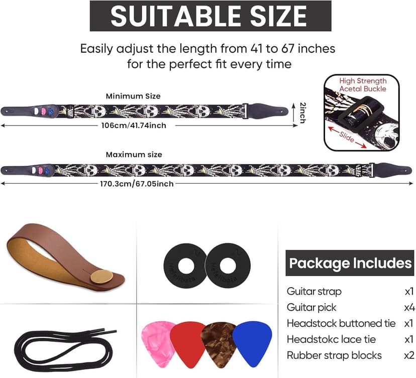 AARVI Guitar Strap Set for Bass/Electric/Acoustic Guitars Durable Multi-Purpose Music Accessory