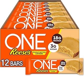 ONE Protein Bars, Reese's Peanut Butter Lovers, Gluten Free with 18g Protein and 3g Sugar, Pantry Staples, 2.12 oz (12 Count)