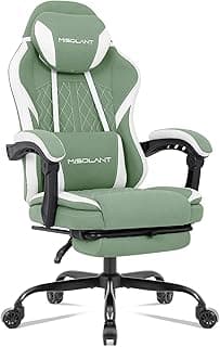 Misolant Gaming Chair, Fabric Gamer Chair with footrest for Adults, High Back Ergonomic Computer Game Chair with Adjustable Headrest and Massage Lumbar Support, 90-155° Recline Free, Green
