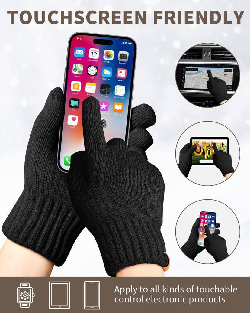 ARFNKIM Thermal Winter Gloves-Fleece Lining Touch Screen Knit Stretchy Warm Gloves for Running Cycling Riding- Men Women