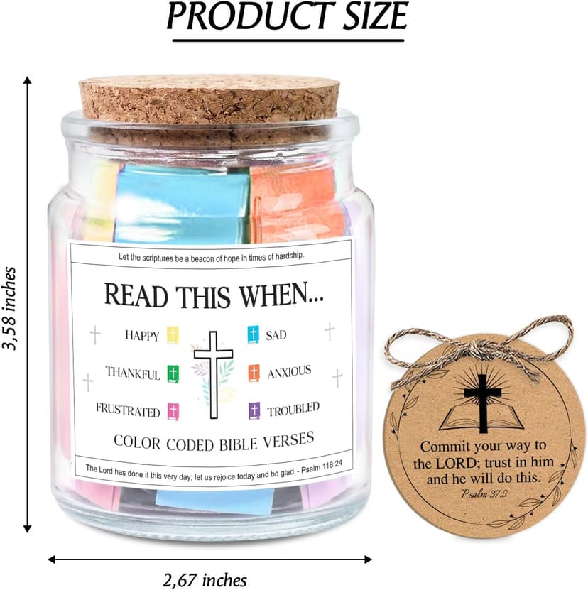 NewEleven Birthday Gifts For Women - Christian Gifts For Women, Her, Friends - Appreciation Present From Friend, Family - Decorative Glass Inspirational Scripture Jar With 92 Bible Verse