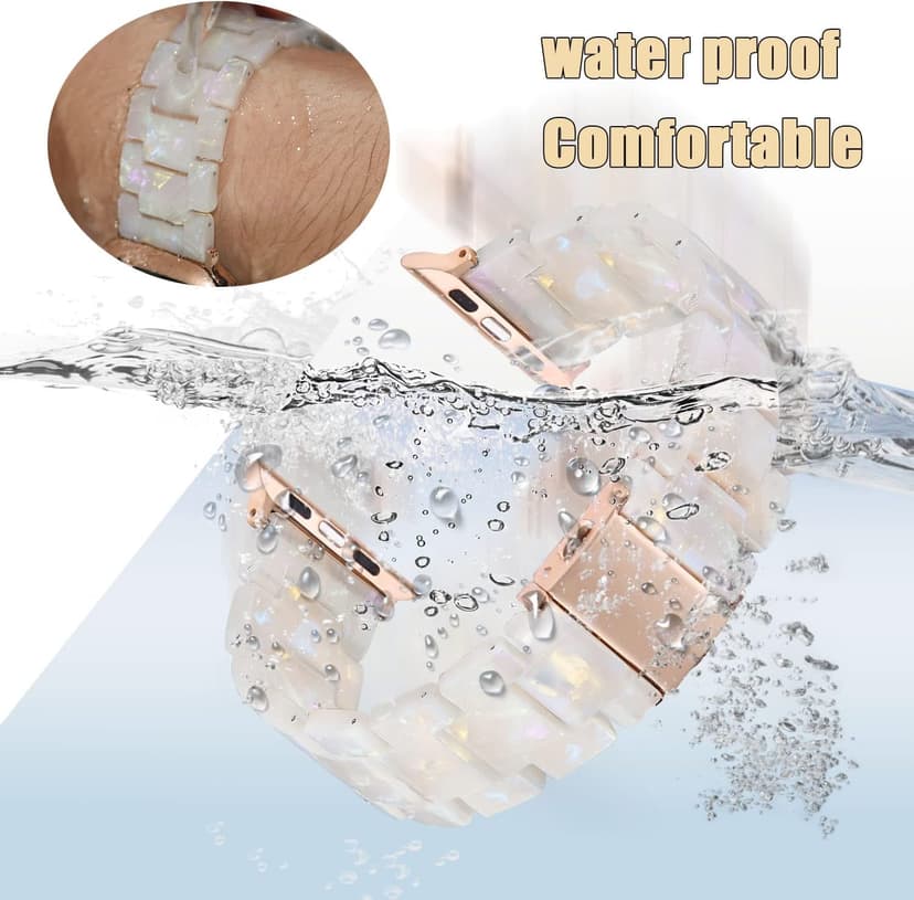 V-MORO Resin Band Compatible with Apple Watch Series 7/8/9/10/11 41/40/38/42mm, Women Fashion Strap for iWatch Series 6/5/4/3/2/1/SE, Lightweight Bracelet Wristband Replacement, Ivory White-Rose Gold