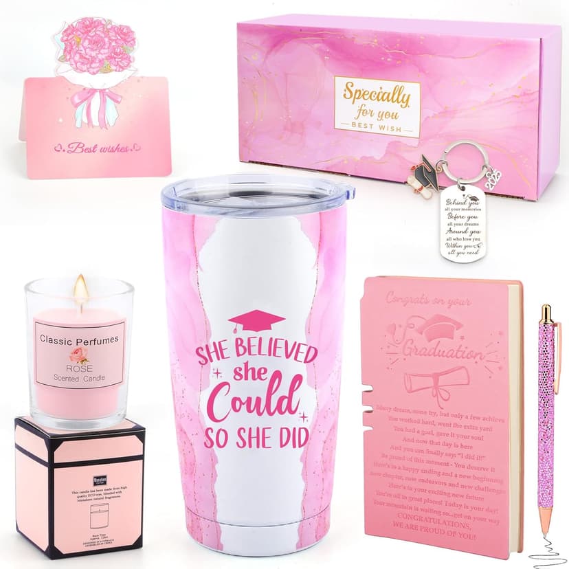 Graduation Gifts for Her 2025, She Believed She Could So She Did Tumbler, Congratulations Gifts for Women Girls Grad Keychain Notebook Pen, College High School Graduation Gift for Sister Friends