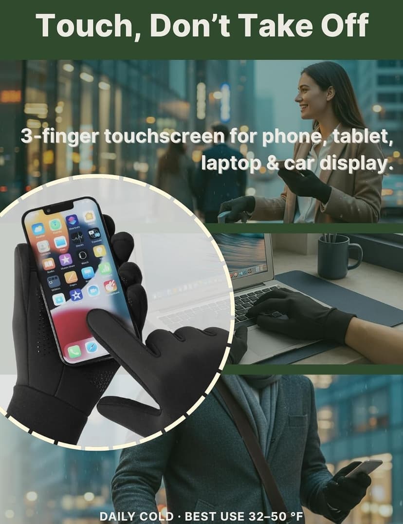 Aerynx Winter Gloves Women Men Cold Weather Touch Screen 3-Layers Liner Glove for Running, Cycling, Biking, Hiking, Driving