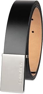 Calvin Klein Men's Modern Plaque Buckle Belt with Logo Detail for Dress Pants