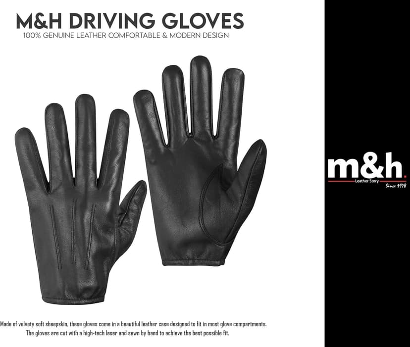 M&H Since 1978 Driving Gloves for Men - Mens Leather Car Gloves