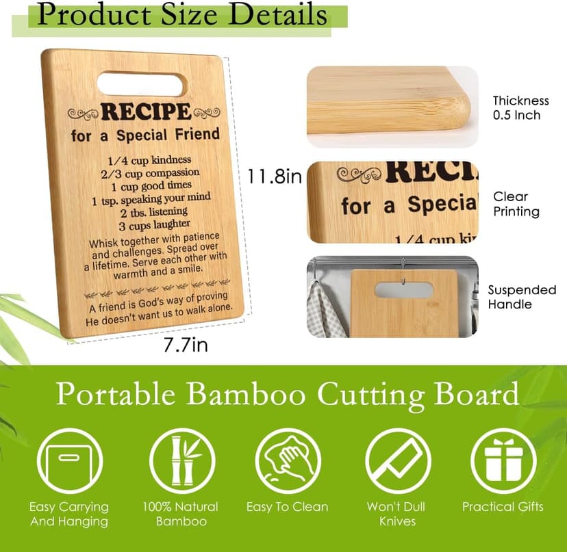 Best Friend Birthday Gifts for Women, Friendship Gifts for Women Friends, Unique Gifts for Friend Mothers Day, Bestie Bff Thank You Gift for Bestfriend Idea Recipe for a Special Friend Cutting Board