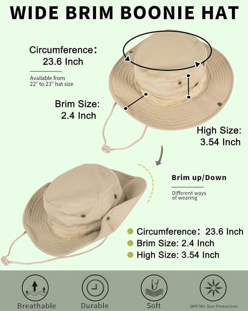 ZOORON Sun Hats for Men Women Bucket Hat UPF 50+ Boonie Hat Foldable UV Protection Hiking Beach Fishing Summer Safari