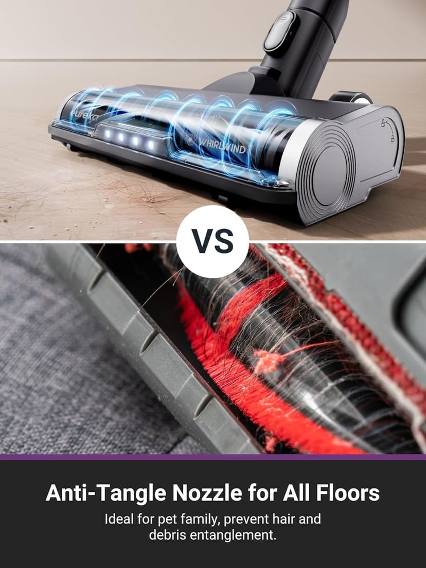 Eureka Stylus Elite NEC490BL Cordless Stick Vacuum, 350W Powerful Suction, Self-Emptying Station, 60-Min Runtime, Anti-Tangle Brushroll, 5-Layer HEPA Filtration, Ideal for Pet Hair&All Floor Types