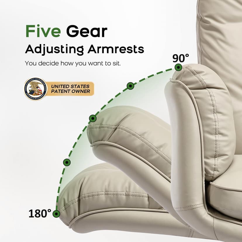 amseatec Criss Cross Chair with Armrests & Wheels for Cross-Legged Sitting, Comfortable Adjustable Swivel Office Desk Chair –PU Leather Vanity Chair for Home, Makeup and Bedroom (Cream)