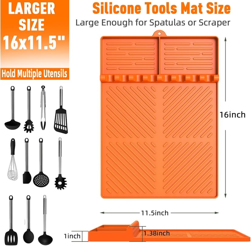Silicone Grill Mat Compatible with Blackstone, BBQ Griddle Tools Mat with Drip Pad, Spatula Mat for Outdoor Kitchen Counter, Gifts for Men (Orange)