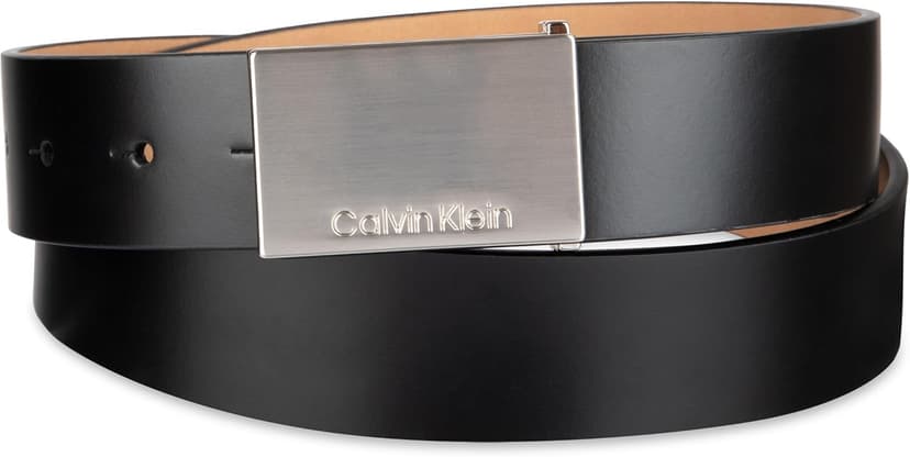Calvin Klein Men's Modern Plaque Buckle Belt with Logo Detail for Dress Pants
