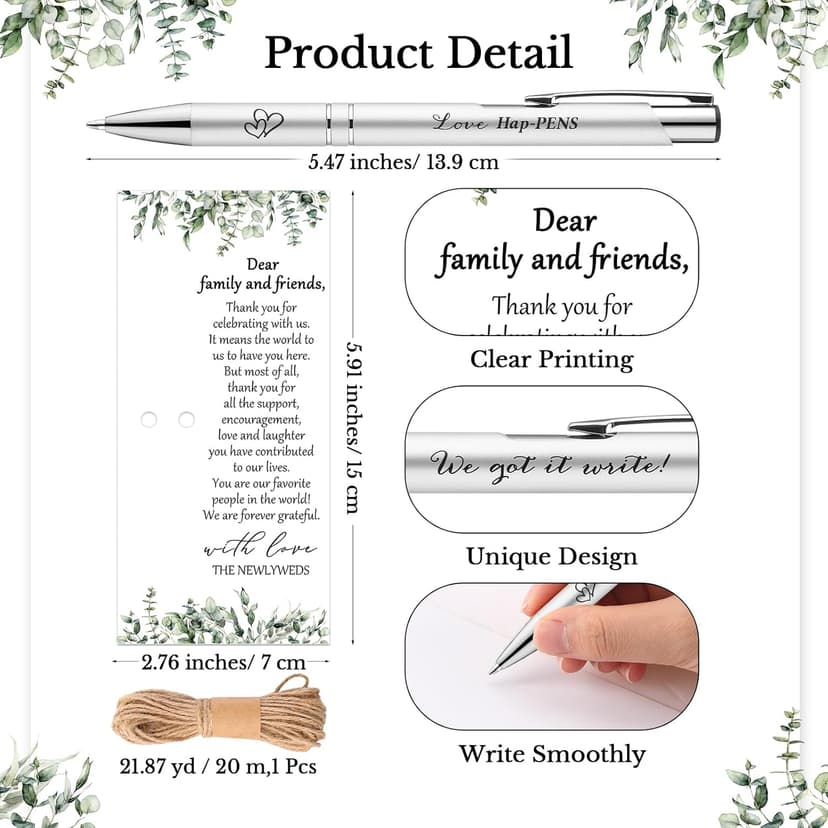 50 Sets Wedding Favors for Guests Includes 50 Black Ink Retractable Ballpoint Pen 50 Thank You Cards 50 Organza Bag with Hemp Rope Bridal Shower Favors Bridal Shower Gifts for Party Supplies