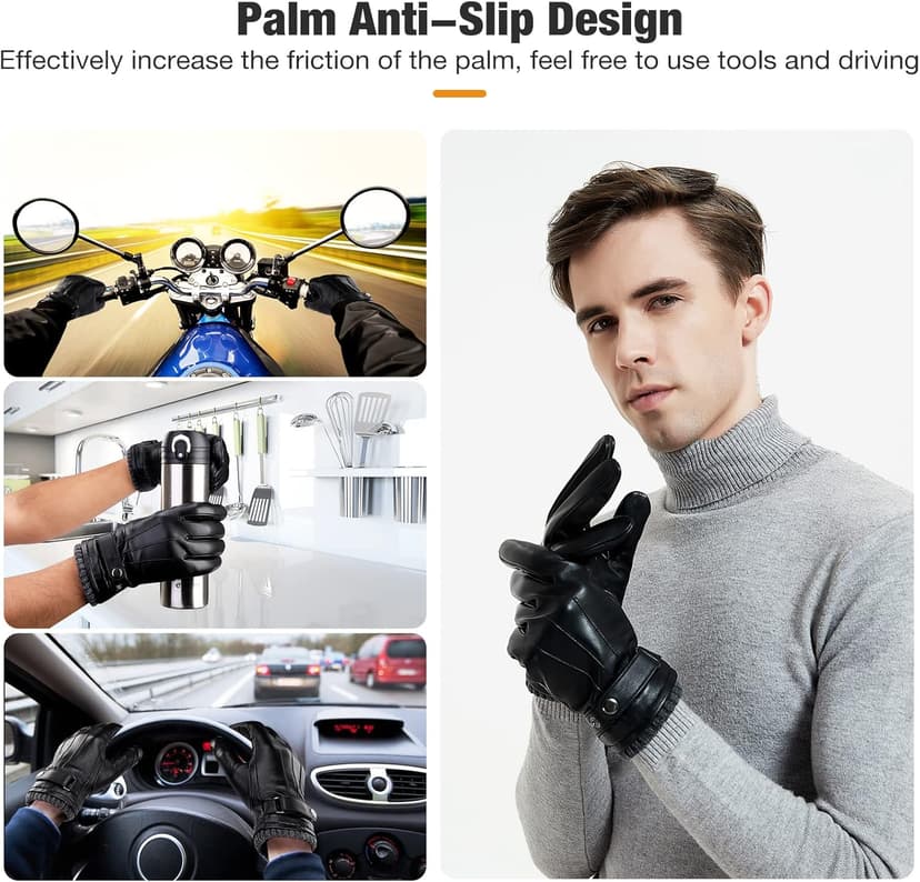 Aegend Leather Gloves for Men, Soft Warm Lining Full Hand Touchscreen Winter Gift Thermal