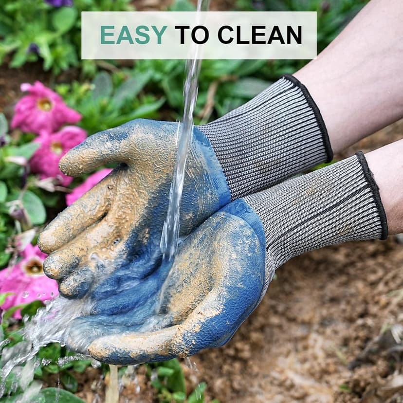 Trifabricy Garden Gloves for Women Men - 6 Pairs Breathable Hard-wearing Latex Coated Gardening Gloves for Women, Indoor/Outdoor Protective Working Gloves with Grip, Blue & Grey