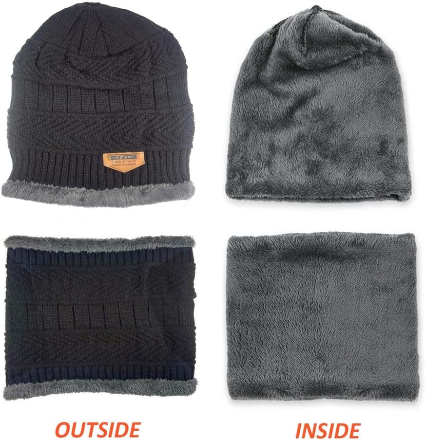 HINDAWI Winter Hat Scarf Gloves Slouchy Beanie Snow Knit Skull Cap Touch Screen Mittens Circle Scarves for Women Men