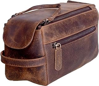 KomalC Premium Buffalo Leather Toiletry Bag for Men & Women – Leather Dopp Kit With Water resistant Lining, Premium Toiletry Travel Pouch, Unisex Wash Bag for Toiletries, Gifts for Men and Women