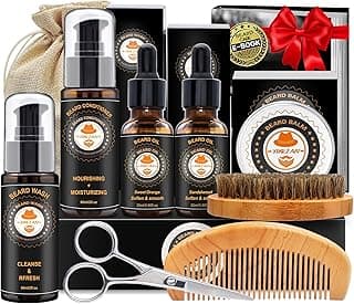 XIKEZAN Beard Kit for Men Grooming & Care w/Beard Conditioner, Wash, Oil, Balm, Brush, Comb,Birthday Fathers Valentines Gifts for Men Him Dad Husband Boyfriend Christmas Gifts Mens Stocking Stuffers