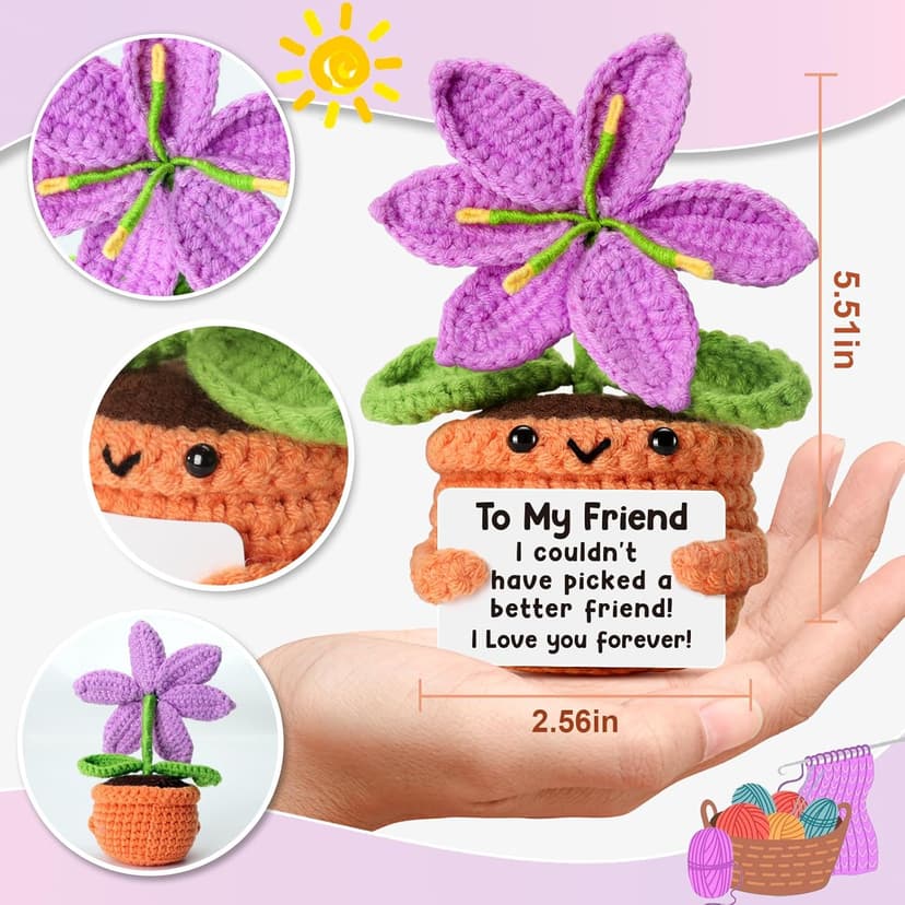 Handmade Friendship Crochet Purple Lily Flower Doll with Appreciation Card – To My Friend Gift for Best Friend Woman, BFF, Bridesmaid, Coworker, Her – Graduation, Birthday, Wedding, Christmas