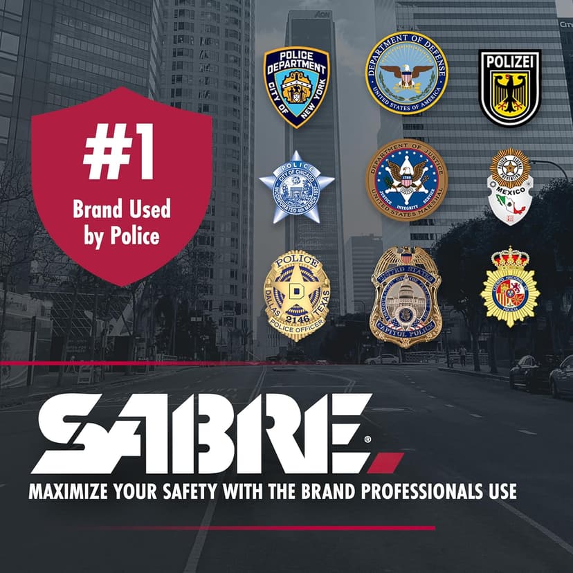 SABRE 3-in-1 Compact Defense Spray – Pepper Spray, Tear Gas & UV Dye, Max Police Strength, Belt Clip for Quick Access, 4X Longer Spray Time (Up to 13 Seconds), 0.67 fl oz, Secure & Easy Safety