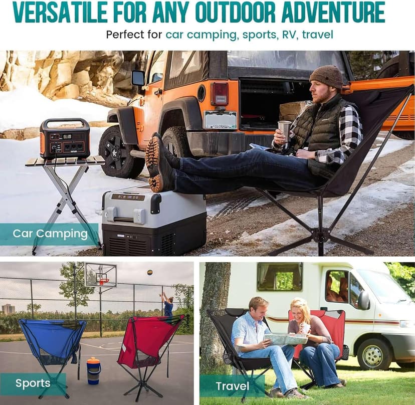TCEK TCEK Portable High Back Camping Chair with Adjustable Height, Small Compact Outdoor Folding Chair for Adults Travel, Riselite Collapsible Lightweight Packable Camp Chairs, Easy Carry and Quick Setup