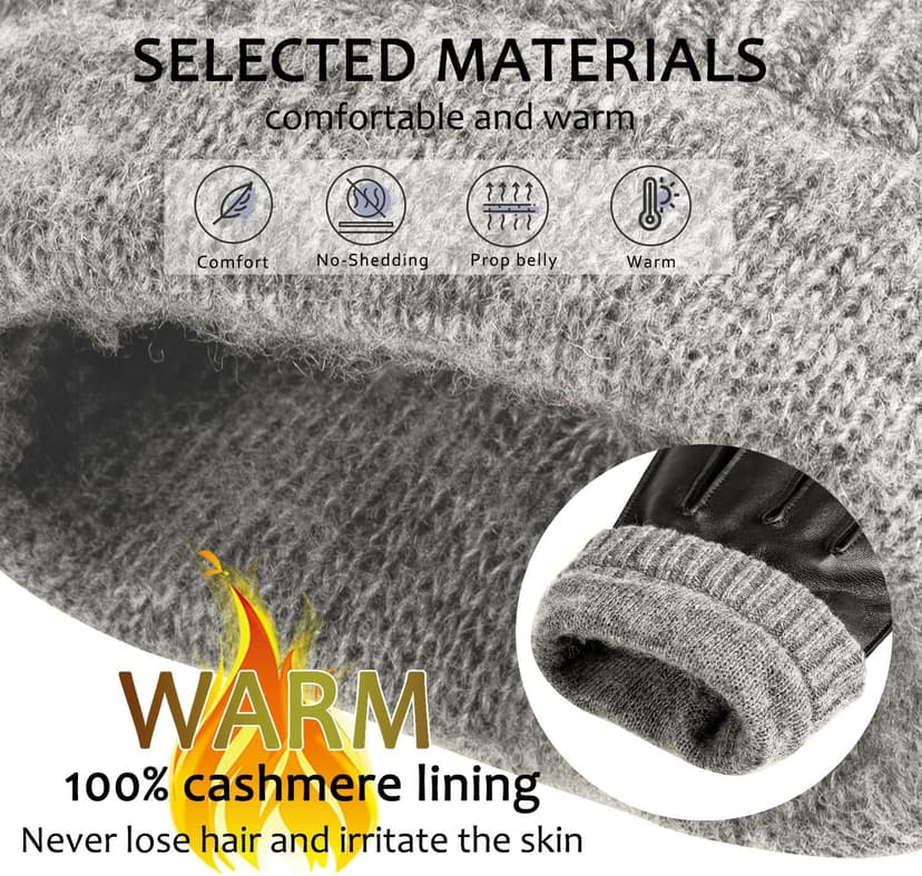 EGSSHOP Winter Warm Genuine Leather Gloves, Cashmere Lined Driving Motorcycle Gloves for Men