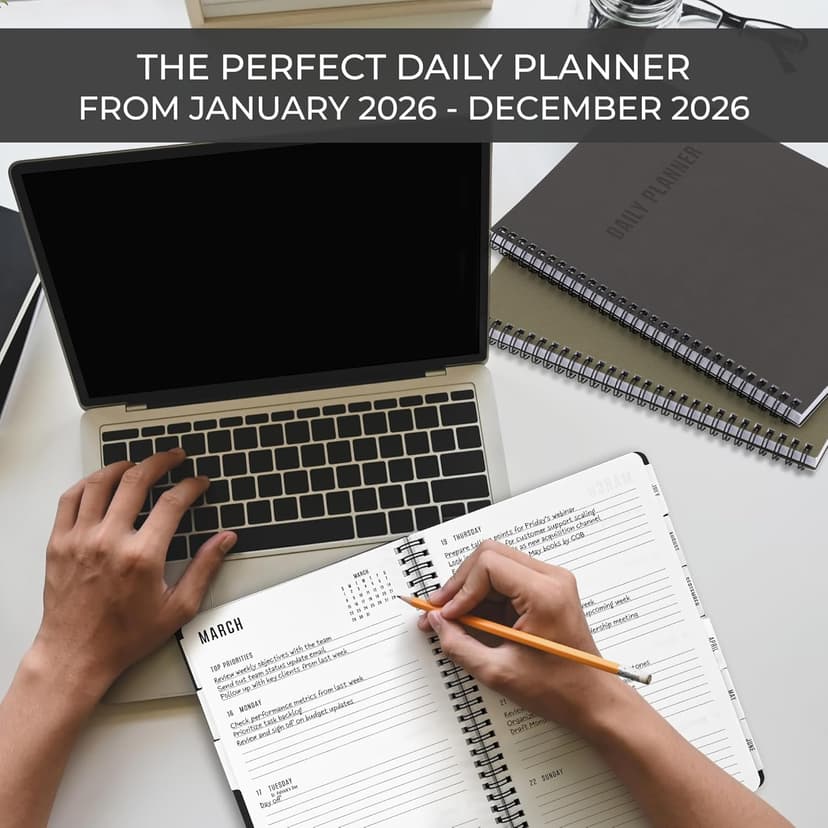 Durable 2026 Daily Planner - 7" x 10" Daily Planner with Weekly & Monthly Spreads for Easy Planning - Perfect Calendar Book for Women or Men To Organize All Appointments, Tasks and Boost Productivity