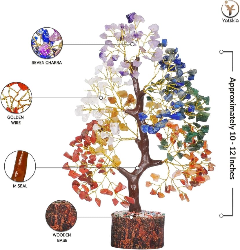 YATSKIA 7 Chakra Tree of Life, Crystals and Healing Stones, Birthday Gifts for Women - Crystal Tree for Positive Energy, Home Office Decor, Spiritual Gifts for Women