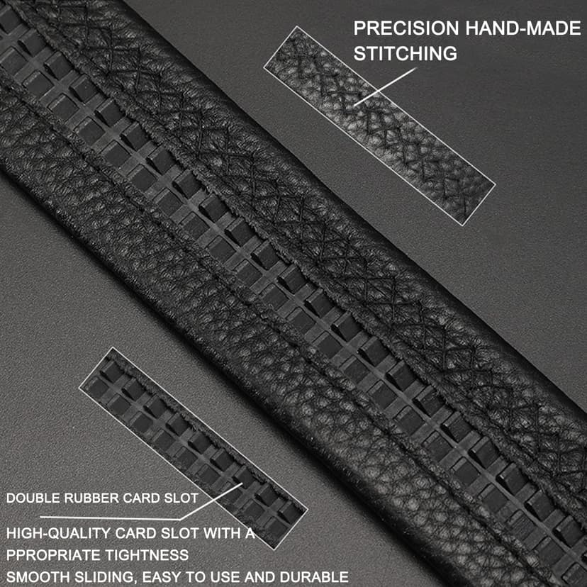 VJK Men's Leather Belt Ratchet Belt Dress with Premium Leather Slide Belt with Easier Adjustable Automatic Buckle Casual Accessories for Every Occasion (49in)