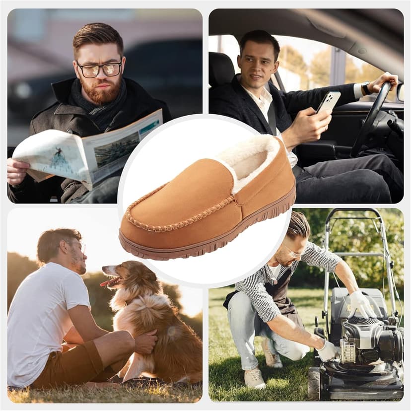 Lulex Moccasins for Men House Slippers Indoor Outdoor Plush Mens Bedroom Shoes with Hard Sole