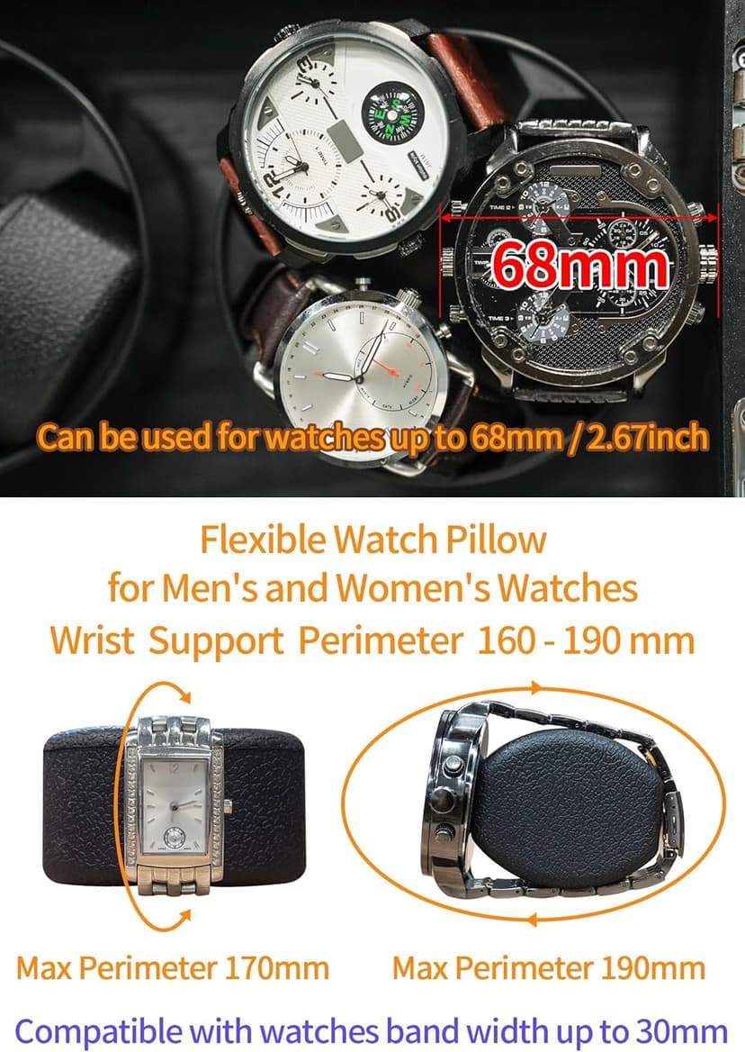 ORYX VISION Oryx Watch Winder for 4/6/9 Automatic Watches, Rotating Watch Box 5 Rotation Modes Setting Display Case with Extra Watch Storages and LED Light, Lockable Winders USB Powered Super Quiet Mabuchi Motor