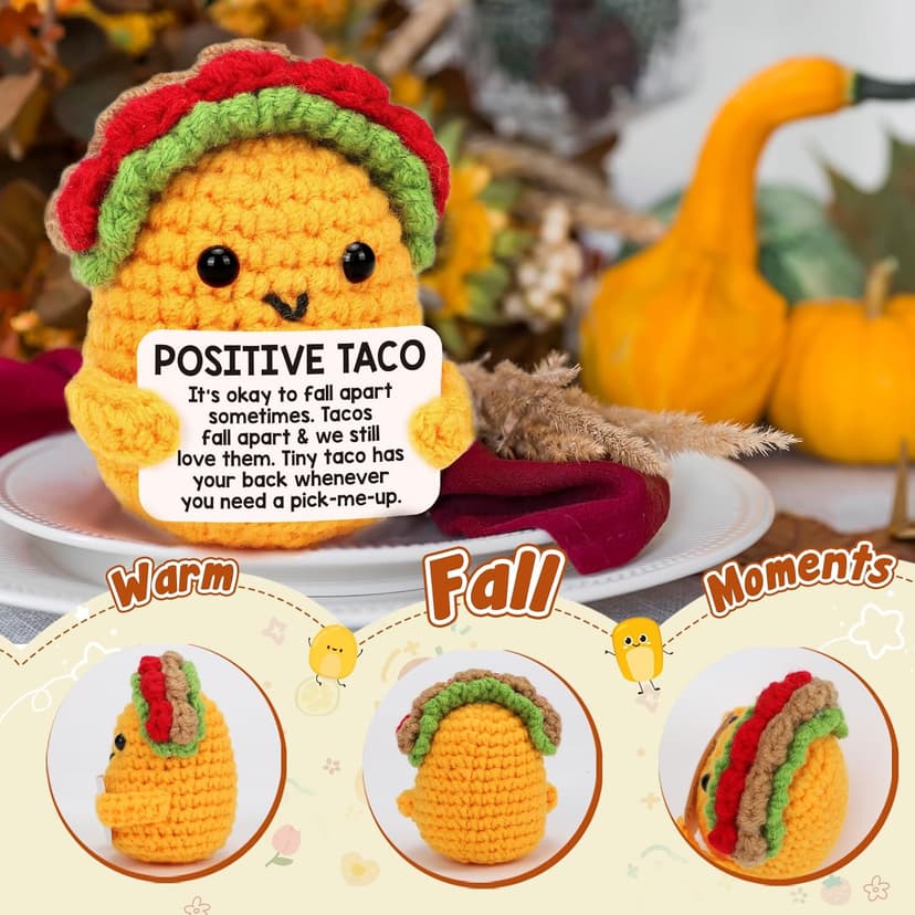 Positive Crochet Taco Christmas Birthday Gifts for Women Men Self Care Son Back to School Mom Dad Daughter Sister Friend Coworkers Relaxation Gift Desk Home Fall Decor Emotional Inspirational Support