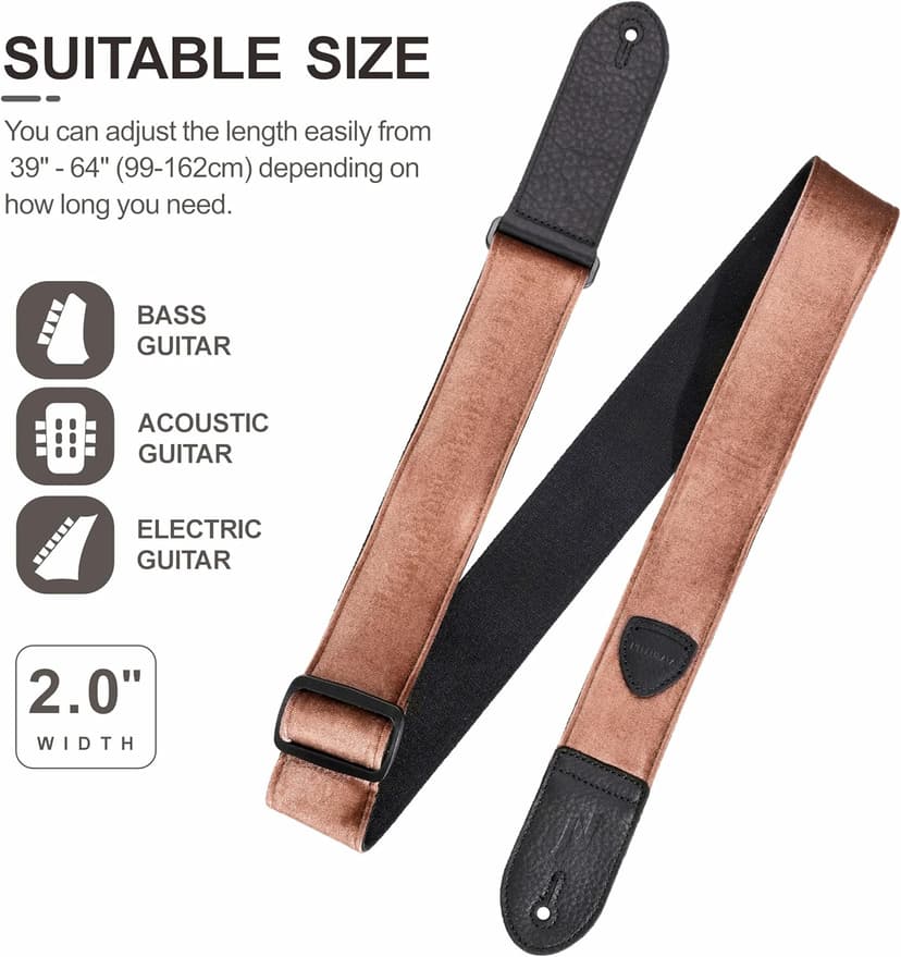 Nefelibata Guitar Strap,Double Full-Grain Leather Ends,Vintage Velvet Strap/FREE BONUS-4 Picks+Strap Locks+Strap Button,Gift For Bass,Electric&Acoustic Guitars(Vintage Coffee Brown)