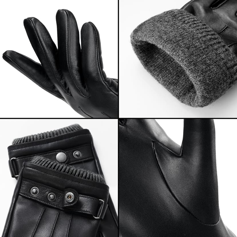 OZERO Mens Winter Gloves Nappa Leather Warm Wool Touchscreen Dress Glove - Thermal Gifts for Dad or Husband