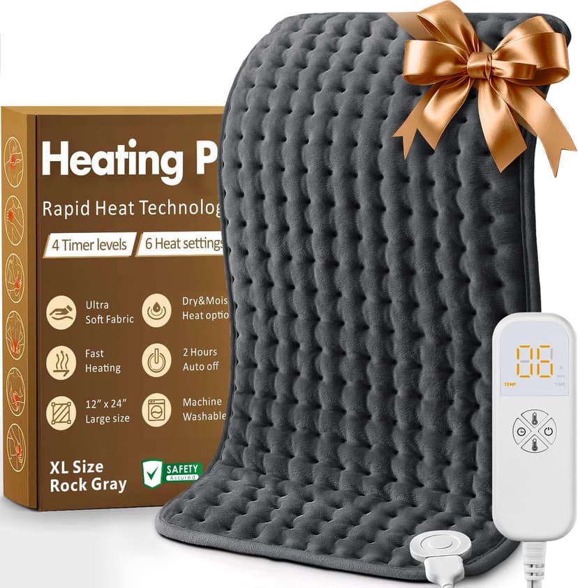 Heating Pad for Back, Neck, Shoulder Pain & Cramps Relief, Electric Heating Pad with 6 Heat Settings, Auto-Off, Moist Dry Heat Options, Fathers Day for Dad Husband, Mens Gifts for Dad Husband Him