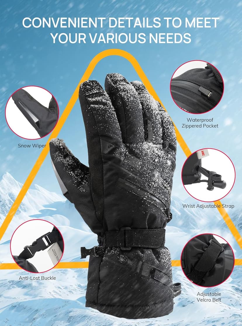 TRENDOUX Winter Ski Snow Gloves : 100% Waterproof 3M Thinsulate -30°F Cold Weather Windproof Warm Lined Gloves for Men Women Insulated Touchscreen Glove with Anti-Slip