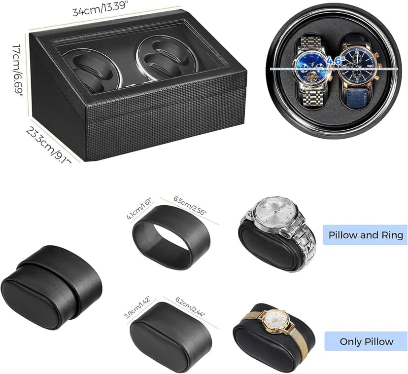 ANWBROAD ANWBROAD Watch Winder for Automatic Watches 4 Watch Rotator and 6 Extra Storages with Super Quiet Motor and LED Backlight Turner Carbon Fiber Shaker 5 Rotating Modes USB UJWW002F