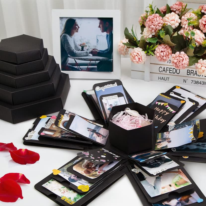 Koogel Explosion Gift Box, Handmade Exploding Photo Album Preassembled Surprise Picture Pop Up Love Box with Creative DIY Scrapbooking Accessories for Anniversary Birthday Wedding