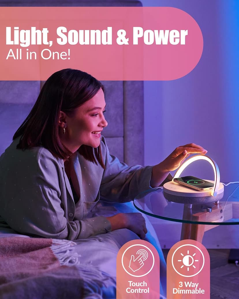 Bedside Lamp with Wireless Charger, 6 in 1 Touch Bedside Lamp, Portable Bluetooth Speaker, Birthday Gifts for Women, Gift for Her, Mom, Dad, Mens Gifts for Birthday Unique