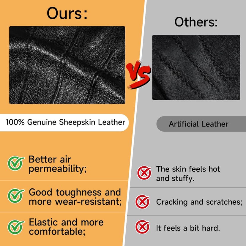 OZERO Mens Winter Gloves Nappa Leather Warm Wool Touchscreen Dress Glove - Thermal Gifts for Dad or Husband