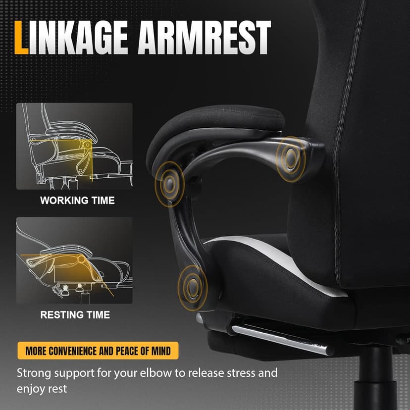 GTRACING Gaming Chair Ergonomic Office Chair with Foot Rest & Pocket Spring Cushion, Breathable Fabric Computer Chair with Headrest & Lumbar Support, High Back Game Chair for Adults, Coal-Black