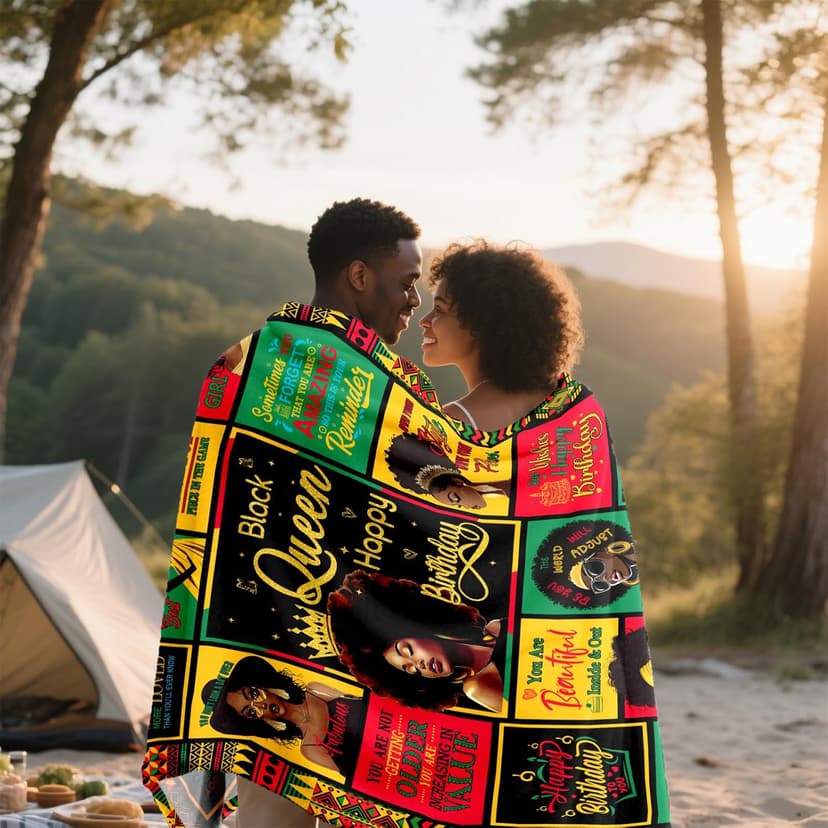 African American Birthday Gifts for Women, Birthday Black Lady Women Girl Positive Blanket 60"X50", Encouragement Inspirational Birthday Gifts, Afro Gifts Idea for Best Friend Healing Birthday Gifts