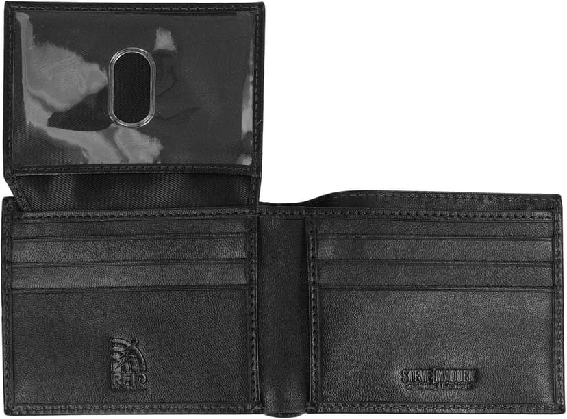 Steve Madden Men's Slim Leather Wallet with Extra Capacity Attached Flip Pockets