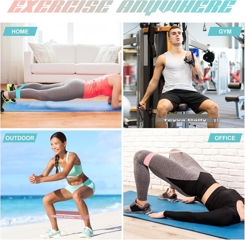 Teyva Daily 50 Pcs Resistance Loop Exercise Bands for Booty Workout Stretch Exercise Bands 5 Level Each Set with Storage Bag Non Slip for Legs Squat Resistance Loop Women Men Fitness