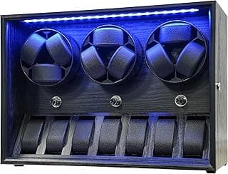 ORYX VISION Oryx Watch Winder for 4/6/9 Automatic Watches, Rotating Watch Box 5 Rotation Modes Setting Display Case with Extra Watch Storages and LED Light, Lockable Winders USB Powered Super Quiet Mabuchi Motor