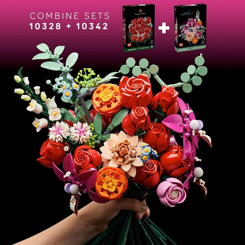 LEGO Botanicals Bouquet of Roses Artificial Flowers - Fake Red Roses Building Set for Adults, Ages 18+ - Gifts for Anniversary for Women & Men - Home Decor for Table Display - 10328