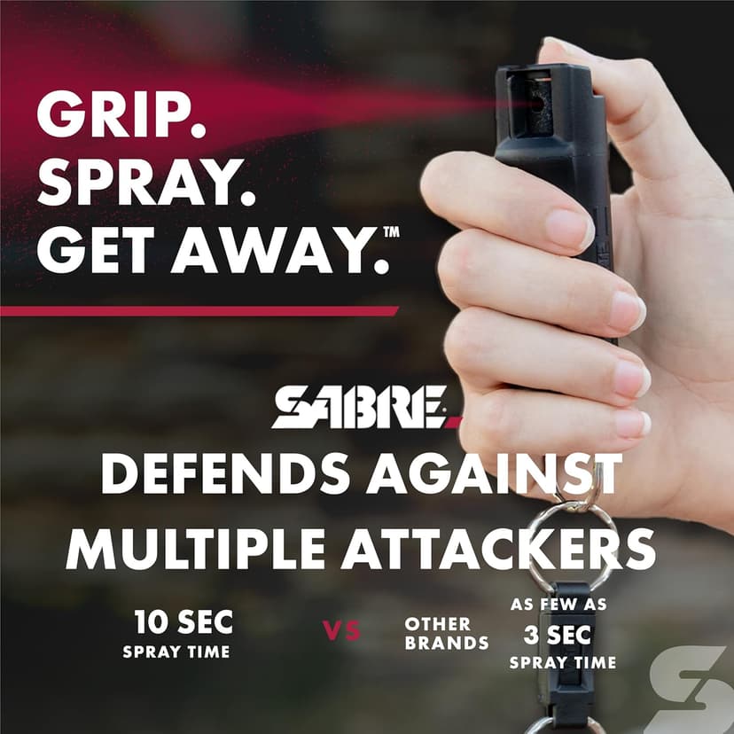 SABRE Pepper Spray - Quick Release Keychain for Easy Carry & Fast Access, Max Police Strength Self Defense OC Spray With UV Dye, 10 Sec. Spray Time, Finger Grip - Faster Aim, 0.54 fl oz, Secure Safety