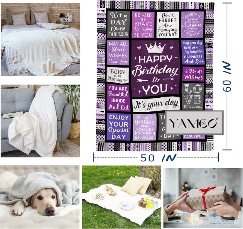 Yamco Birthday Gifts for Women - Happy Birthday for Woman Throw Blanket 60"x50" - Women's Birthday Gifts Unique - Cool Presents for Her Birthday - Female Bday Gift Ideas Friendship - Bday Decorations
